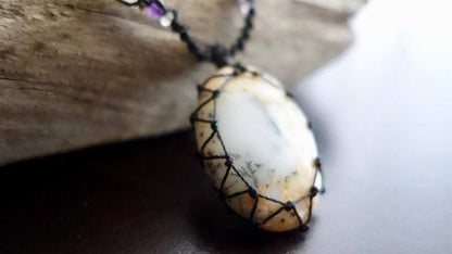 Tree Agate Macrame Necklace | Stone of Abundance | Micro-Macrame | Unisex, Healing Crystal Jewelry