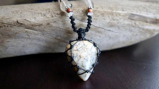 Tree Agate Macrame Necklace | Stone of Abundance | Micro-Macrame | Unisex, Healing Crystal Jewelry