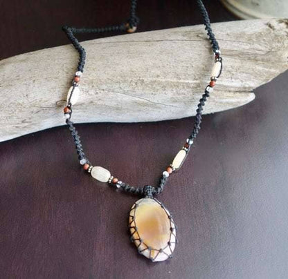 Milk Agate Macrame Necklace | Stone of Protection | Micro-Macrame | Unisex, Healing Crystal Jewelry