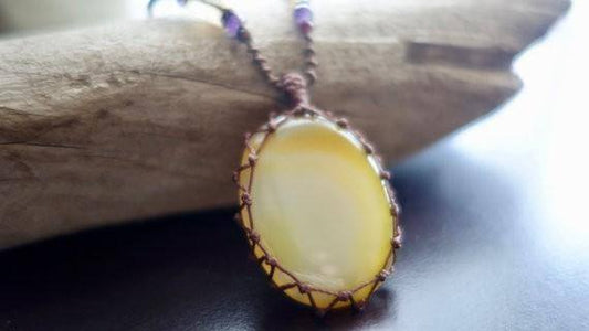 Orange Calcite Macrame Necklace | Stone of Cleansing | Micro-Macrame | Unisex, Healing Crystal Jewelry