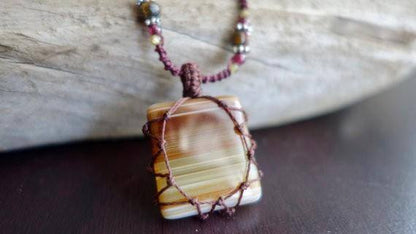 Chalcedony Macrame Necklace | Stone of Harmony | Micro-Macrame | Unisex, Healing Crystal Jewelry Agate