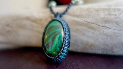 Green Malachite Macrame Necklace | Intense Amplification Healing Crystal