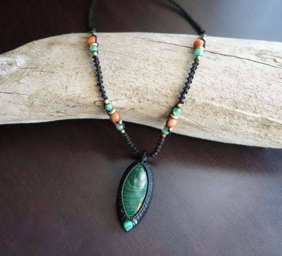 Green Malachite Macrame Necklace | Intense Amplification Healing Crystal