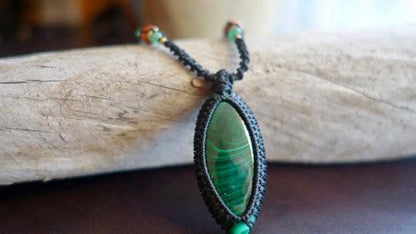Green Malachite Macrame Necklace | Intense Amplification Healing Crystal