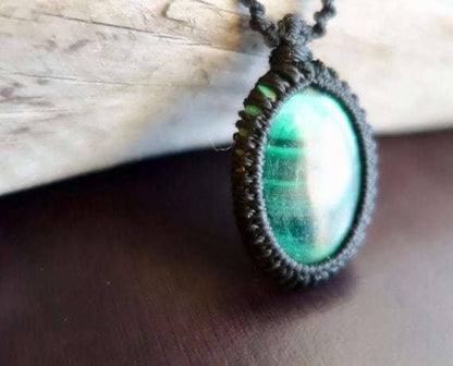 Green Malachite Macrame Necklace | Intense Amplification Healing Crystal