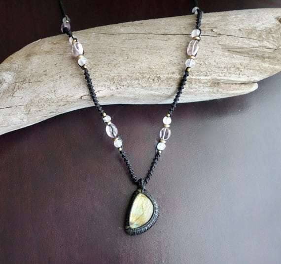 Labradorite Macrame Necklace | Stone of Transformation | Micro-Macrame | Unisex, Healing Crystal Jewelry
