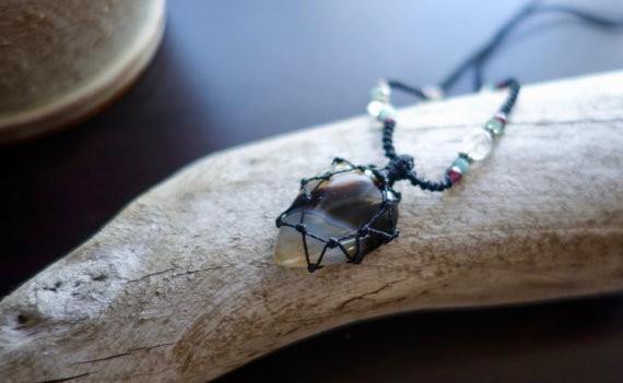 Black Onyx Macrame Necklace | Your Stone for Stength | Unisex, Healing Crystal Jewelry
