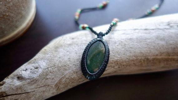 Green Aventurine Macrame Necklace | Prosperity  Healing Crystal