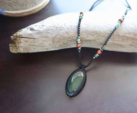 Green Aventurine Macrame Necklace | Prosperity  Healing Crystal