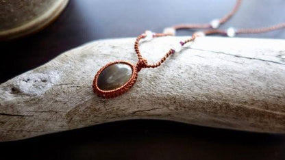 Orange Calcite Macrame Necklace | Stone of Cleansing | Micro-Macrame | Unisex, Healing Crystal Jewelry
