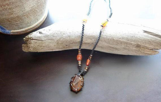 Carnelian Macrame Necklace | Stone of Confidence | Micro-Macrame | Unisex, Healing Crystal Jewelry