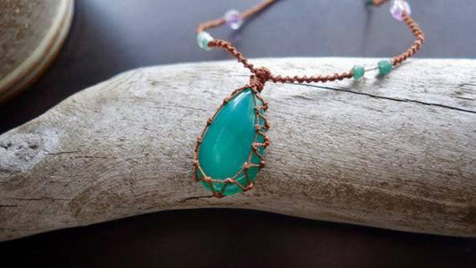 Green Onyx Macrame Necklace | Your Stone for Stength | Unisex, Healing Crystal Jewelry
