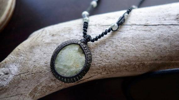 Prehnite Macrame Necklace | Stone of Prophecy | Unisex, Healing Crystal Jewelry