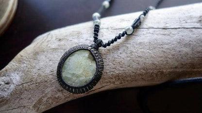 Prehnite Macrame Necklace | Stone of Prophecy | Unisex, Healing Crystal Jewelry