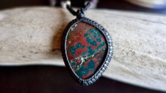 Long Fancy Jasper Macrame Necklace | Stone of Relaxation | Unisex, Healing Crystal Jewelry