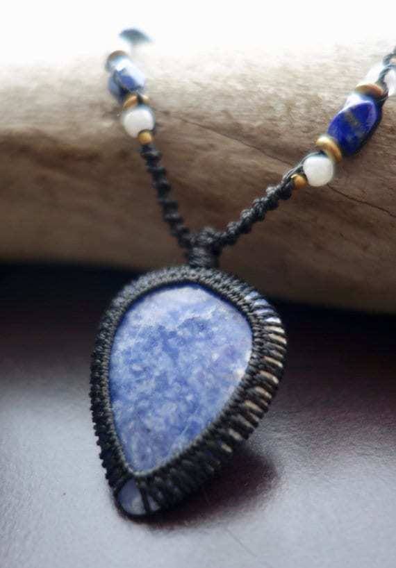 Sodalite Macrame Necklace | Stone of Intuition | Micro-Macrame | Unisex, Healing Crystal Jewelry