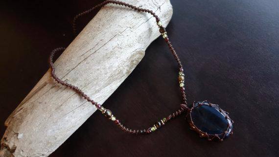 Blue Tiger Eye Macrame Necklace | Protection Stone | Unisex Healing Crystal