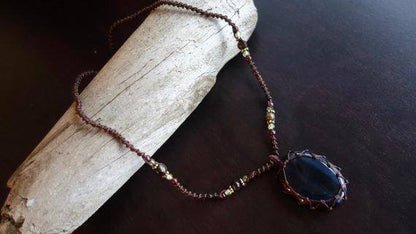 Blue Tiger Eye Macrame Necklace | Protection Stone | Unisex Healing Crystal