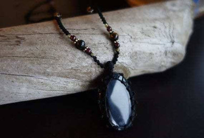 Blue Tiger Eye Macrame Necklace | Protection Stone | Unisex Healing Crystal