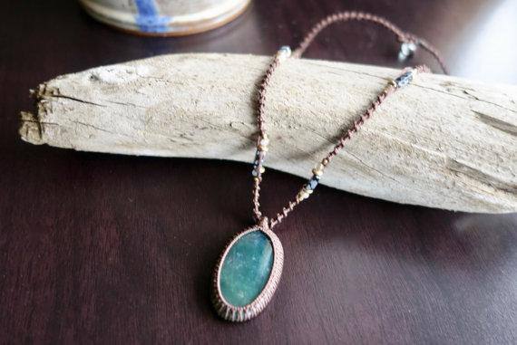 Moss Agate Macrame Necklace | Stone of Prosperity | Micro-Macrame | Unisex, Healing Crystal Jewelry