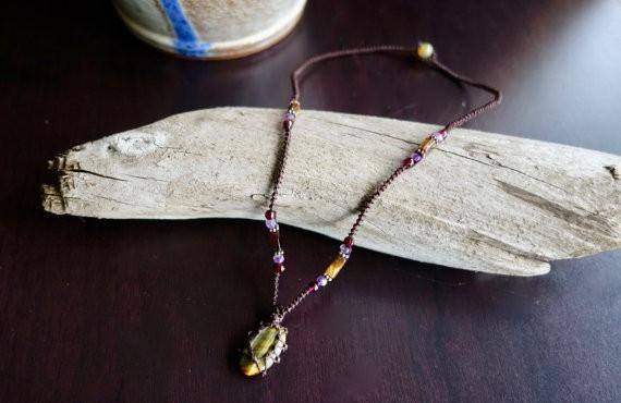 Tiger Eye Macrame Necklace | Stone for Protection | Unisex Healing Crystal | Micro Macrame