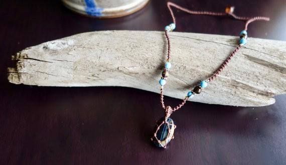 Tiger Eye Macrame Necklace | Stone for Protection | Unisex Healing Crystal | Micro Macrame