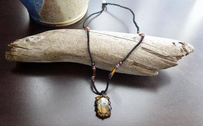 Tiger Eye Macrame Necklace | Stone for Protection | Unisex Healing Crystal | Micro Macrame