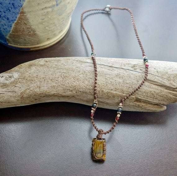 Tiger Eye Macrame Necklace | Stone for Protection | Unisex Healing Crystal | Micro Macrame