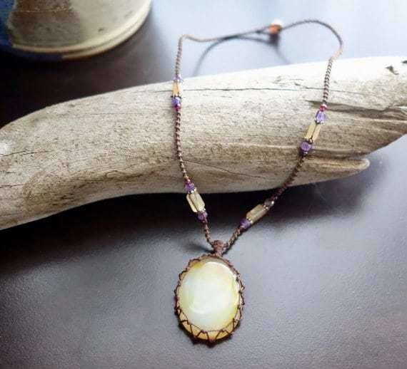 Orange Calcite Macrame Necklace | Stone of Cleansing | Micro-Macrame | Unisex, Healing Crystal Jewelry