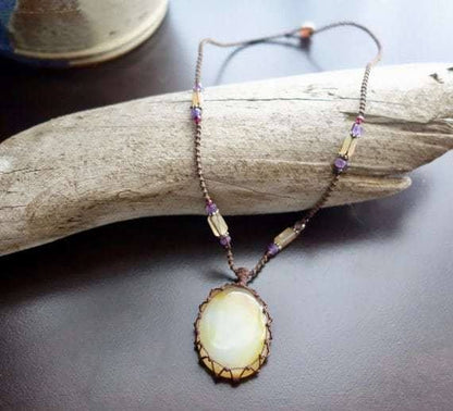 Orange Calcite Macrame Necklace | Stone of Cleansing | Micro-Macrame | Unisex, Healing Crystal Jewelry