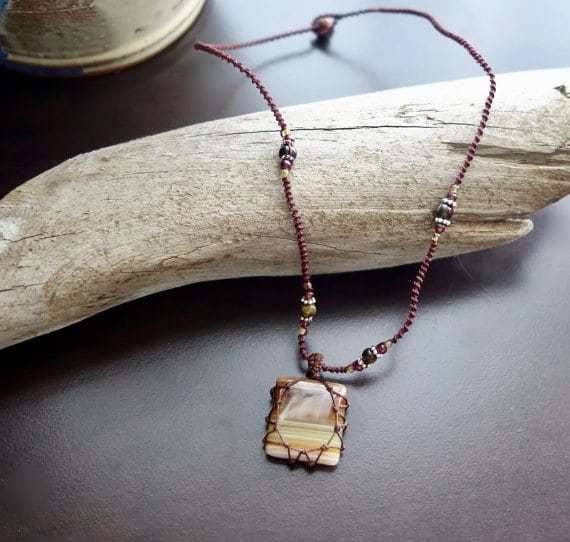 Chalcedony Macrame Necklace | Stone of Harmony | Micro-Macrame | Unisex, Healing Crystal Jewelry Agate