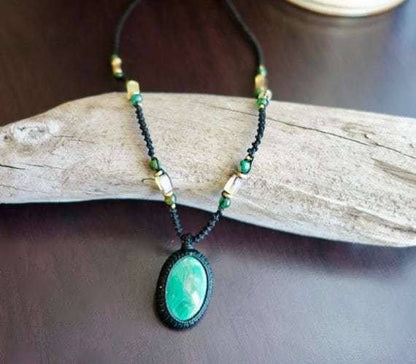 Green Malachite Macrame Necklace | Intense Amplification Healing Crystal