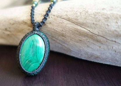 Green Malachite Macrame Necklace | Intense Amplification Healing Crystal