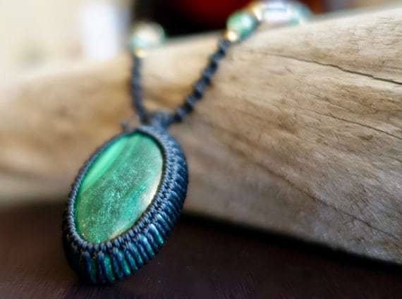 Green Malachite Macrame Necklace | Intense Amplification Healing Crystal