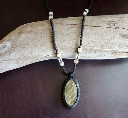 Labradorite Macrame Necklace | Stone of Transformation | Micro-Macrame