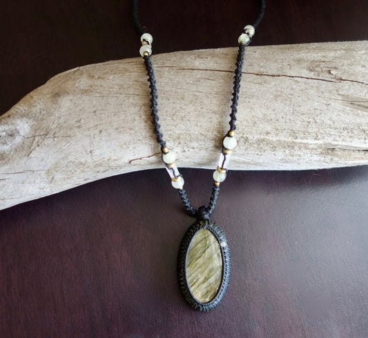 Labradorite Macrame Necklace | Stone of Transformation | Micro-Macrame