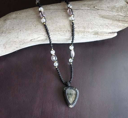 Long Labradorite Macrame Necklace | Stone of Transformation | Micro-Macrame | Unisex, Healing Crystal Jewelry