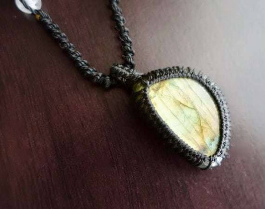 Labradorite Macrame Necklace | Stone of Transformation | Micro-Macrame | Unisex, Healing Crystal Jewelry