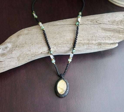 Labradorite Macrame Necklace | Stone of Transformation | Micro-Macrame | Unisex, Healing Crystal Jewelry