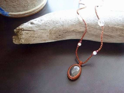 Orange Calcite Macrame Necklace | Stone of Cleansing | Micro-Macrame | Unisex, Healing Crystal Jewelry