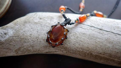 Carnelian Macrame Necklace | Stone of Confidence | Micro-Macrame | Unisex, Healing Crystal Jewelry