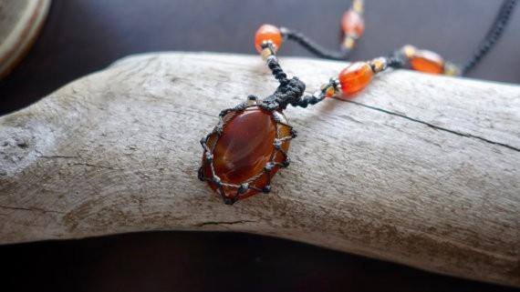 Carnelian Macrame Necklace | Stone of Confidence | Micro-Macrame | Unisex, Healing Crystal Jewelry