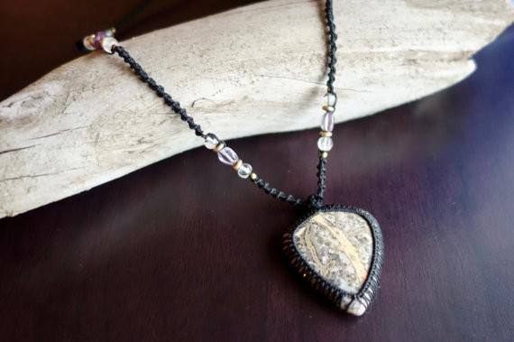 Long Leopard Skin Jasper Macrame Necklace | Stone of Relaxation | Unisex, Healing Crystal Jewelry