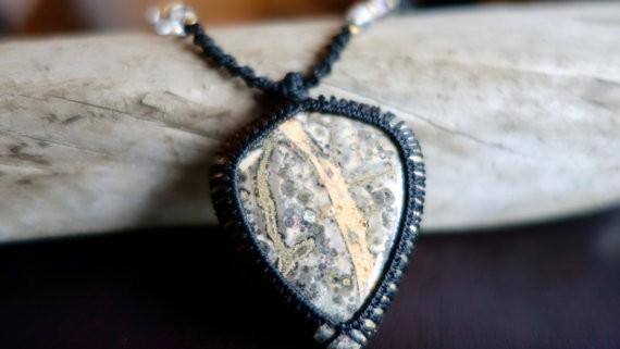 Long Leopard Skin Jasper Macrame Necklace | Stone of Relaxation | Unisex, Healing Crystal Jewelry