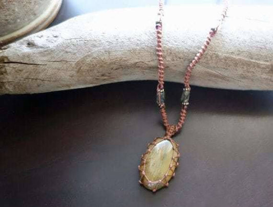 Owyhee Picture Jasper Macrame Necklace | Stone of Relaxation | Unisex, Healing Crystal Jewelry