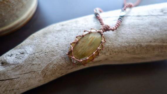 Owyhee Picture Jasper Macrame Necklace | Stone of Relaxation | Unisex, Healing Crystal Jewelry
