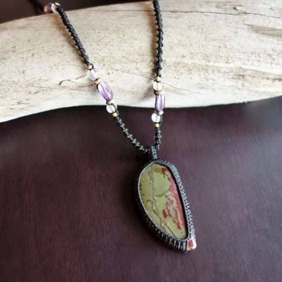 Fancy Jasper Macrame Necklace | Stone of Relaxation | Unisex, Healing Crystal Jewelry
