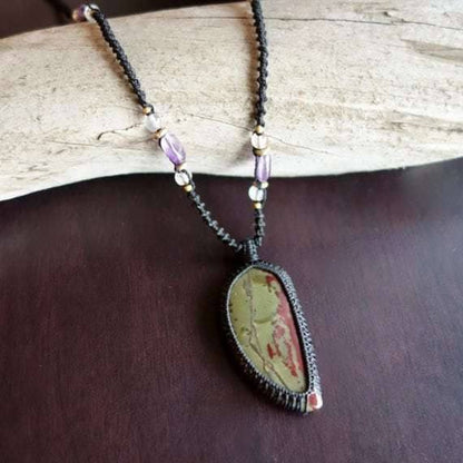 Fancy Jasper Macrame Necklace | Stone of Relaxation | Unisex, Healing Crystal Jewelry