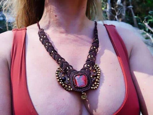 Crystallized Red Jasper Macrame Necklace | Ziba Design | Stone of Relaxation | Micro-Macrame | Healing Crystal Jewelry