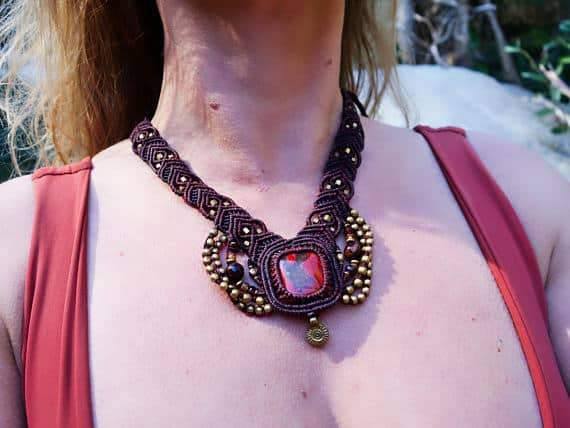 Crystallized Red Jasper Macrame Necklace | Ziba Design | Stone of Relaxation | Micro-Macrame | Healing Crystal Jewelry